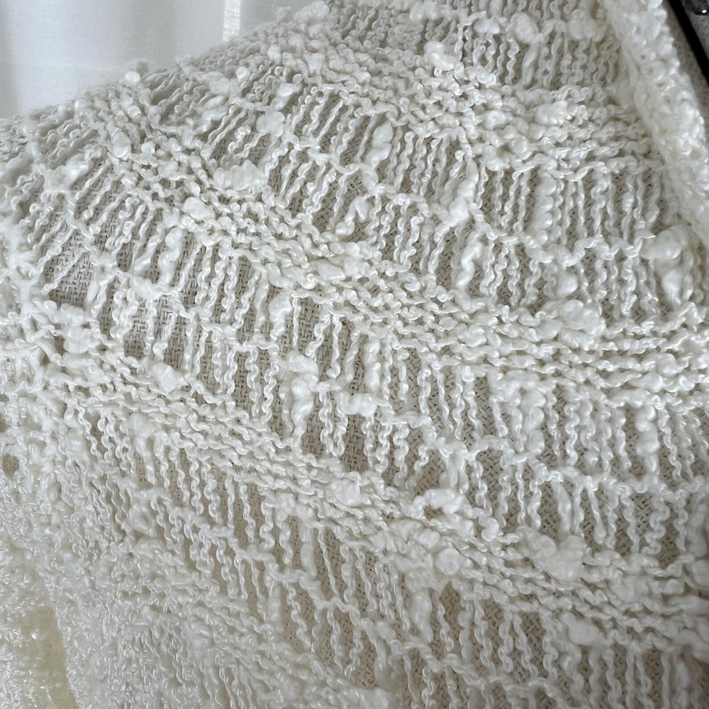 Boho Crochet Open Knit Fringe Duster Cardigan Ivory Cotton Blend M/L Festival - Picture 3 of 10